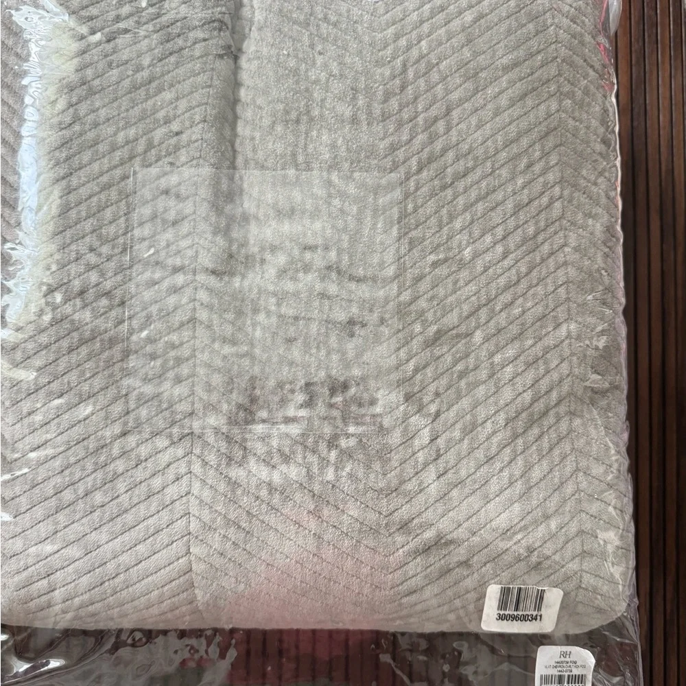 RH Restoration Hardware Velvet Chevron Stitch Coverlet King/CK RH Color Fog New